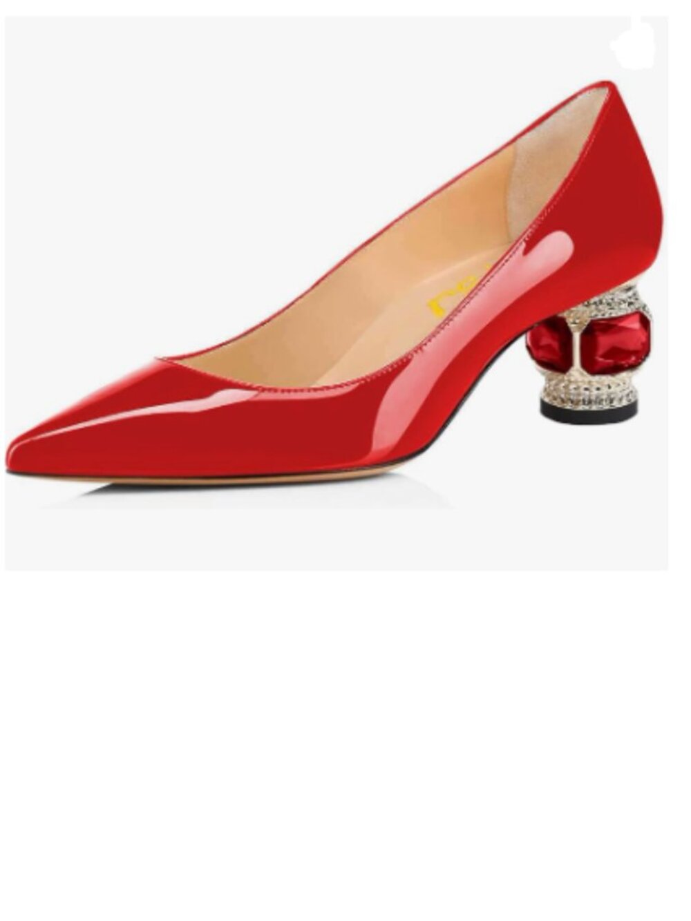 FSJ Red Bridal Pointed Toe Block Low Heel Crystal Pumps Slip on Wedding Shoes